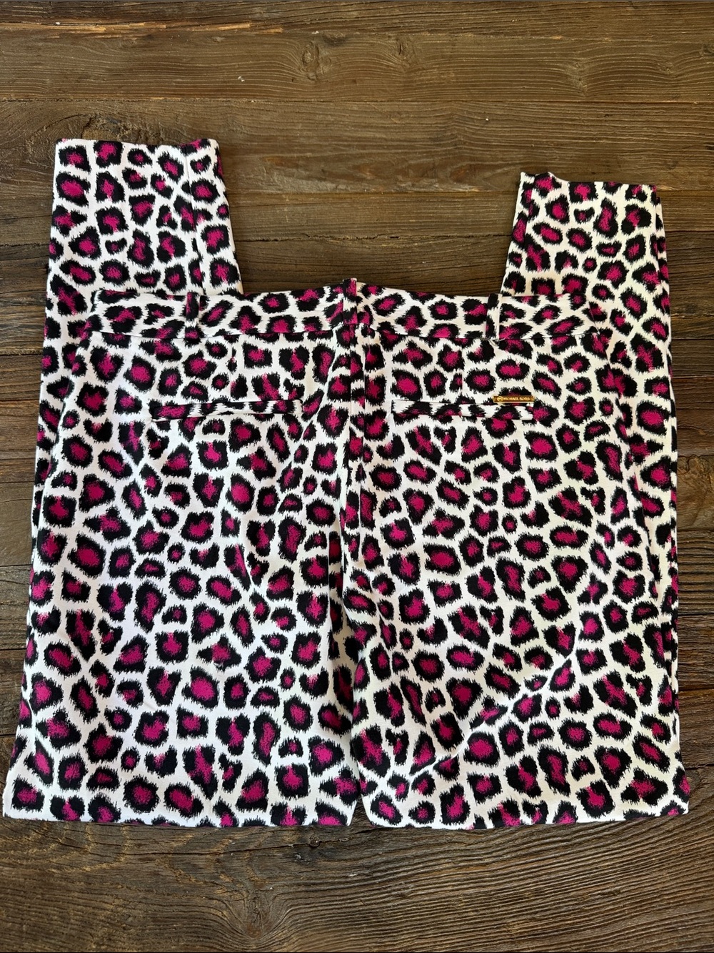 Michael Kors mid rise pink black leopard print stretch tapered pants NWOT size 8 - Picture 8 of 9